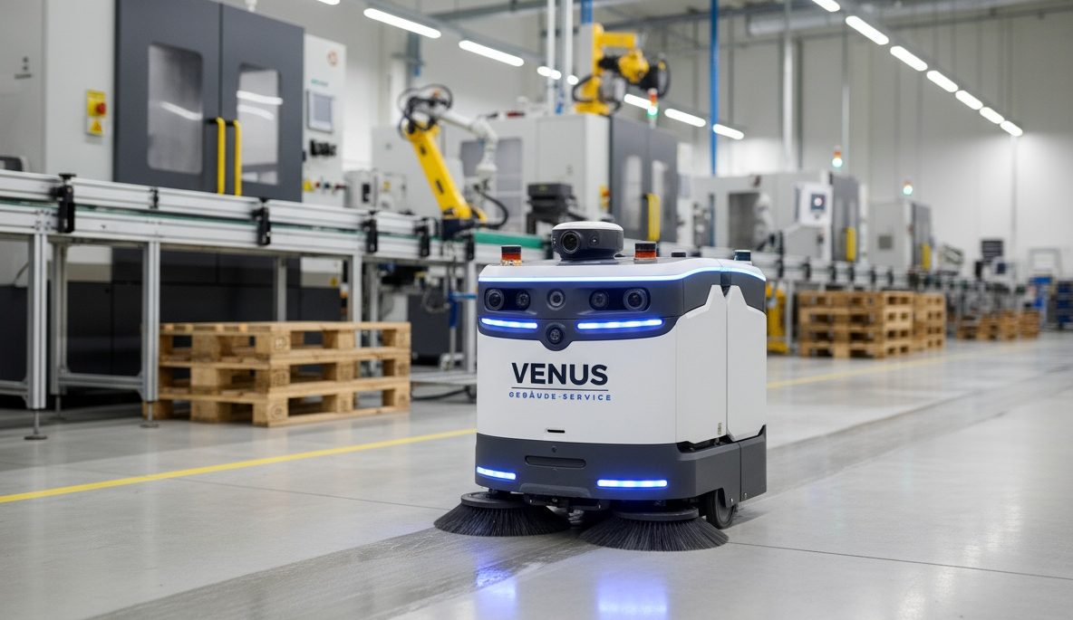 Roboter reinigt Fabrikboden